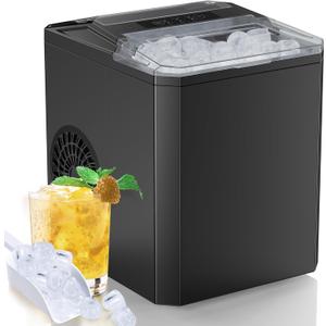 Countertop Ice Maker, 9 Cubes in 6 Mins, 26lbs in 24Hrs, 2 Sizes of Bullet Ice, Auto-Cleaning, Portable Ice Machine with Handle, Basket and Scoop for Home Kitchen, Party, Camping(Classic Black)