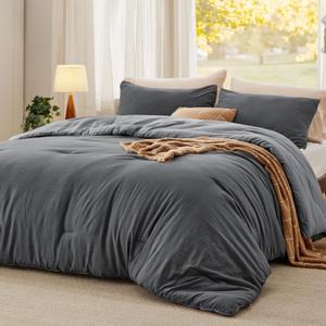 Bedsure California King Comforter Set, Reversible Grey Soft Prewashed Bedding for All Seasons, 3 Pieces Warm Down Alternative Bed Set, 1 Lightweight Comforter (104"x96") and 2 Pillowcases (20"x36") (06 - Dark Grey/Grey)