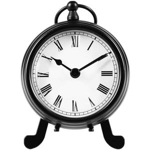 BESTIME AM-07 Black Metal Desk Clock Small and Exquisite, Easy Read White Dial Black Numerals, Indoor, Elegant, Classy Style, Office, Living, Kitchen, Bedroom, Children's Room 