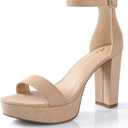 Ankis Chunky Platform Heels - 4 Inch Block Heeled Sandals for Women - Comfortable Open Toe Strappy Heels - Black, Nude, White, Silver, Gold - Summer Dress Shoes 7.5