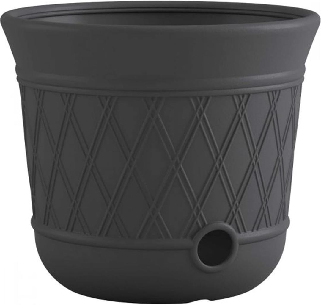 Suncast Lattice Hose Pot for Outdoor Garden Storage, Peppercorn - Holds 300 ft Expandable or 50 ft Standard 5/8" Vinyl Hoses, Resin Hideaway Organizer with Drainage and Water Supply Port (1 Pack)