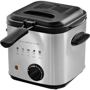 OVENTE Electric Deep Fryer, 1.5L Capacity, 800W with Adjustable Temperature, Viewing Window Lid, Removable Frying Basket & Cool-Touch Handles, Stainless Steel Countertop Fryer, Silver FDM1501BR