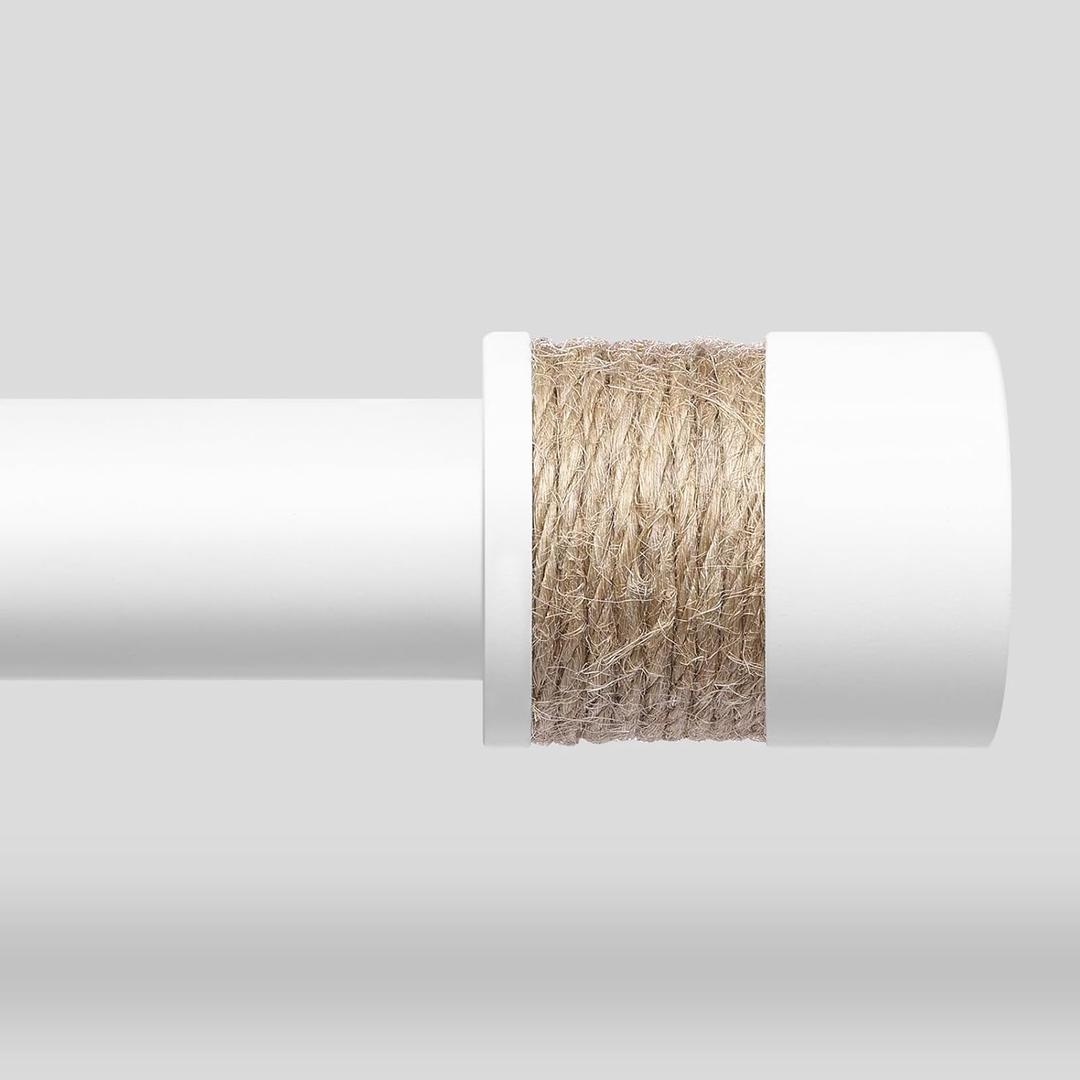 White Curtain Rods for Windows 48 to 84 Inch, 1" Boho Decorative Drapery Rod with Twine Wrapped End Cap Finials, Adjustable Vintage Rustic Farmhouse Window Treatment Rods, Easy Install (36''-88'' (1 Pack))