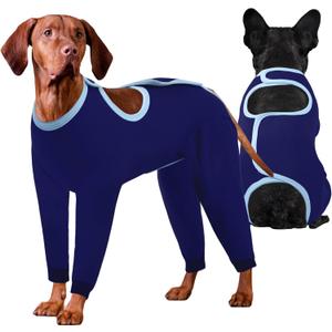 IDOMIK Dog Recovery Suit After Surgery,Long Sleeve Dog Surgical Onesie for Surgery,Soft Breathable Pet Pajamas Anti Shedding,Adjustable Bodysuit Prevent Licking Wound,Cone Collar Alternative,Blue,L (L(Chest Girth:20.9"-25.2"))