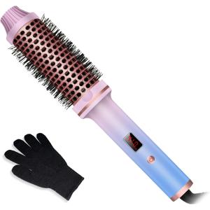 1 1/2 Inch Thermal Brush, Curling Heated Brush Round Fast Heating for Women, Double Voltage for Travel for Hair Straightening Curling Volumize, Ceramic Tourmaline Technology (Muliti-colored)