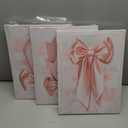 3Pcs Pink Bow Canvas Wall Art Trendy Coquette Preppy Bow Aesthetic Paintings Pictures Wall Decor Poster Print Artwork for Girls Room Bedroom Dorm Home Decoration (16"L x 12"W)