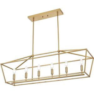 BONLICHT 6 Light Brushed Brass Farmhouse Chandelier for Dining Room, Modern Industrial Foyer Linear Pendant Light Traditional Gold Kitchen Island Lighting Fixture Hanging Ceiling Lights, E12 Base