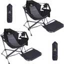 Nice C Hammock Camping Chair, Camping Chair Rocker, Swinging Chair, High Back with Stand, Cup Holder, Side Pocket, Heavy Duty (2, Black w/footrest)
