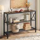 Hoctieon Industrial Console Table, 3 Tier Entryway Table, Hallway Table, Narrow Sofa Table with Shelves, Entrance Table for Entryway, Living Room, Foyer, Hallway, Office, Rustic Brown&Black