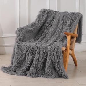 Tuddrom Decorative Extra Soft Faux Fur Throw Blanket 50"x60",Solid Lightweight Fuzzy Reversible Long Hair Shaggy Blanket,Fluffy Cozy Plush Mink Fleece Comfy Microfiber Blanket for Couch Sofa Bed, Grey (Gray)