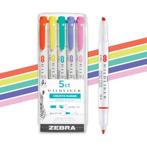 Zebra Pen Mildliner Dual-Tip Highlighter Set, Broad and Fine Tips, No Bleed, Ideal for Bible Highlighting, Journaling, Note-Taking and School Supplies, Assorted Bright Ink Colors, 4-Pack (78405)