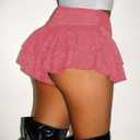 Women's Sequin Glitter Booty Shorts Layered Ruffle Sparkly Skirts High Waisted Club Party Rave Cheeky Skorts (Pink)
