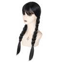 Women Long Black Braids Wig with Bangs Long Straight Pigtails Wig for Adult Costume, Halloween Wig