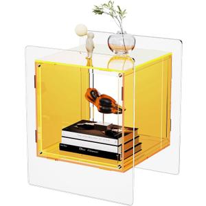 Acrylic Nightstand Colorful Bedside Table with Open Storage Shelf,Clear Side Table for Living Room (1, Yellow)