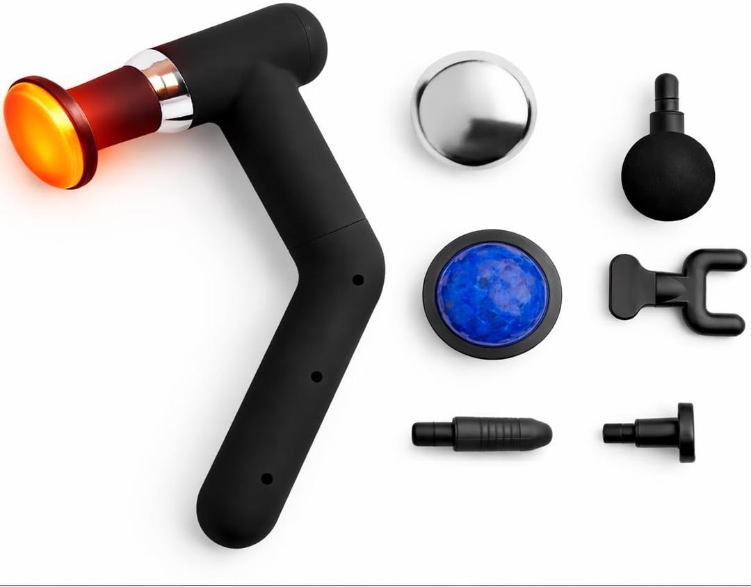 Deep Tissue Percussion Massage Gun with Detachable Extra Long Handle, Hot & Cold Compress, Heated Muscle Massager for Back, Neck & Legs, Pain Relief & Recovery, 6 Heads, Type-C Rechargeable