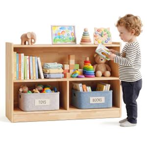 Sosola Rubber Wood Corner Cabinet, Kids Toy Storage Shelf, Bookshelf Storage Rack for Kids Bedrooms, Playrooms, Nurseries and Classrooms (Corner Bookcase)