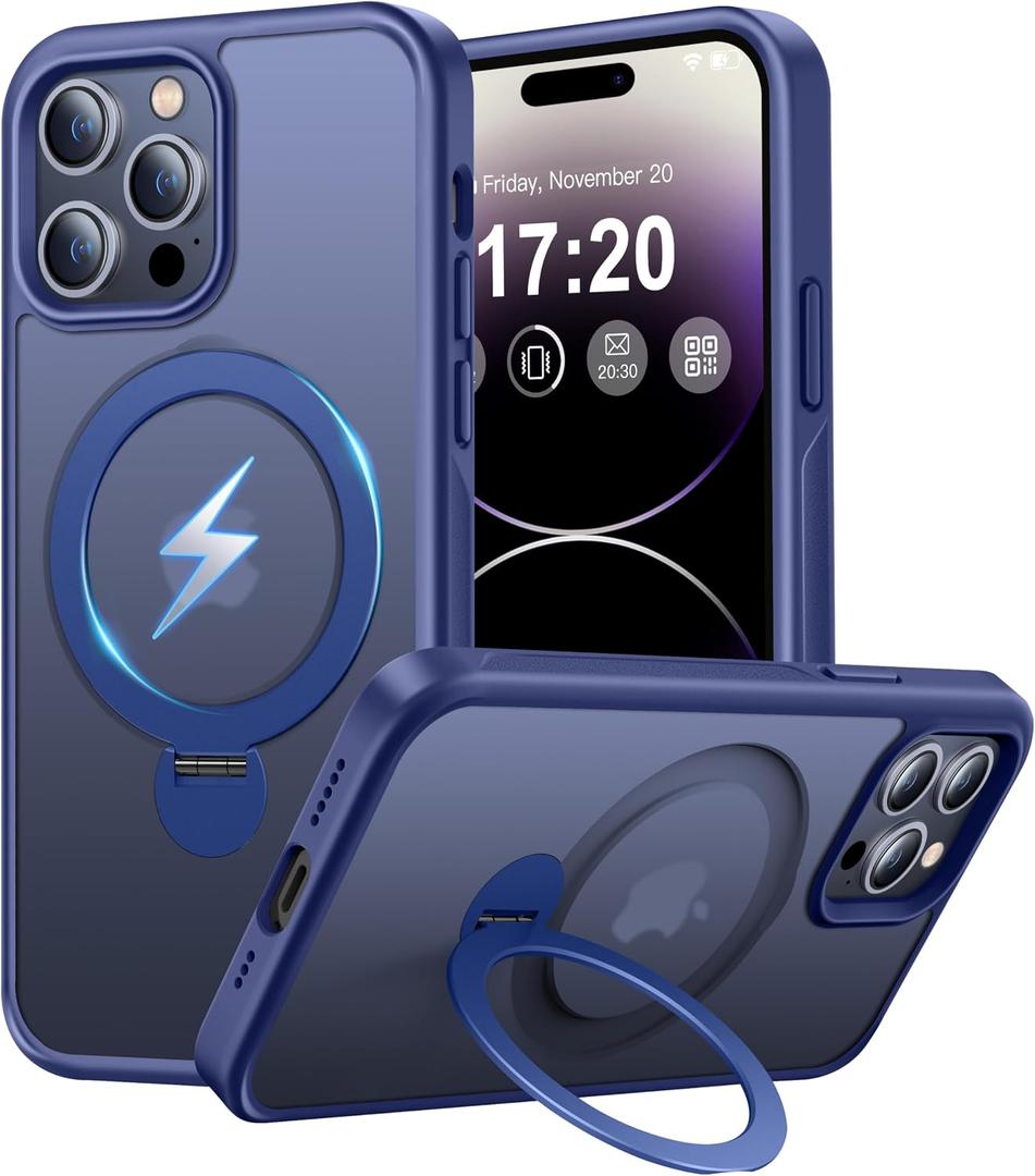 360° Rotatable Magnetic Stand for iPhone 15 pro max Case Compatible with Mag-Safe 16FT Military Drop Protection, Anti-Scratch/Fingerprint Shockproof iPhone 15 pro max Phone Case(Matte-Blue)