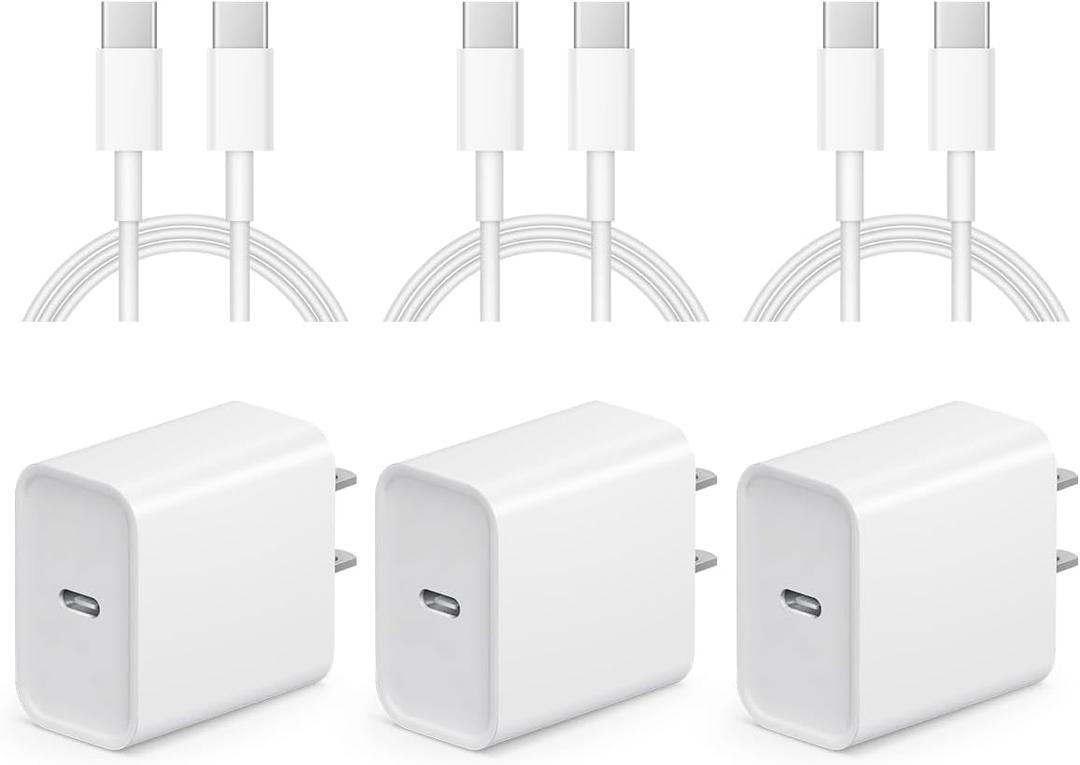 10FT iPhone 17 16 15 Charger Fast Charging - 3 Pack 20W USB C Charger Block and Type C to C Cable Compatible with iPhone 17/17 Pro/17 Pro Max/Air/16/16e/15, iPad Pro, Air 5/4, iPad 10/Mini 6