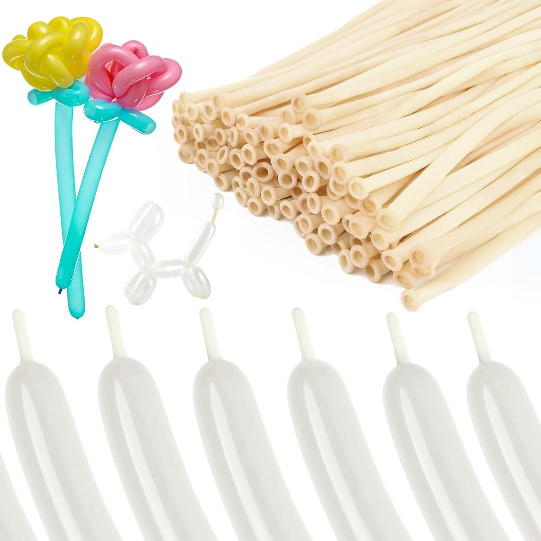 Clear 260 Balloons 100Pcs, Long Balloons for Tying Balloon Arches, Thick Latex Long Skinny Twisting Balloons for Animals, Wedding & Party Decorations