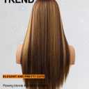 Blonde Highlight Wigs for Black Women, Blonde Mix Brown Wig with Bangs Silky Soft Fiber Synthetic Wig for Party Everyday Cosplay Use 24 Inch