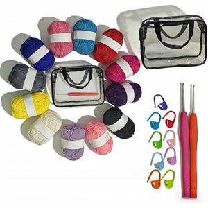 24-piece Crochet Starter kit Includes 12-Color Yarn Bundle, 2 Crochet Hooks, 9 Stitch Markers, and a Storage Bag; Complete Knitting Set Suitable for DIY Crafts and Scarf Making