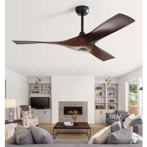52 Inch Ceiling Fan No Lights with Remote Control, Low Profile Indoor Ceiling Fan without Light, 6-Speed Reversible DC Motor for Outdoor Patio Bedroom Living Room Farmhouse, Noiseless