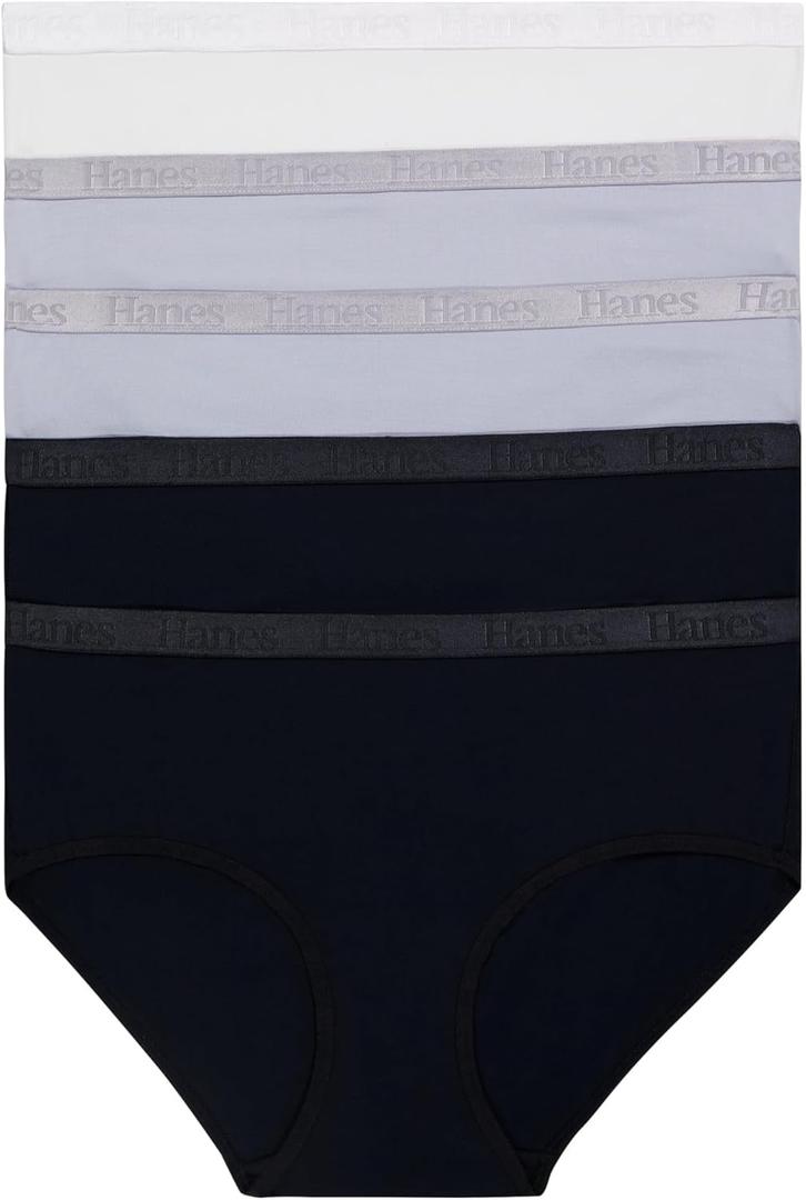 Hanes Women's Originals Ultra SuperSoft Hipster Underwear (3 Pack) (Black/Silver Opal/White) S 