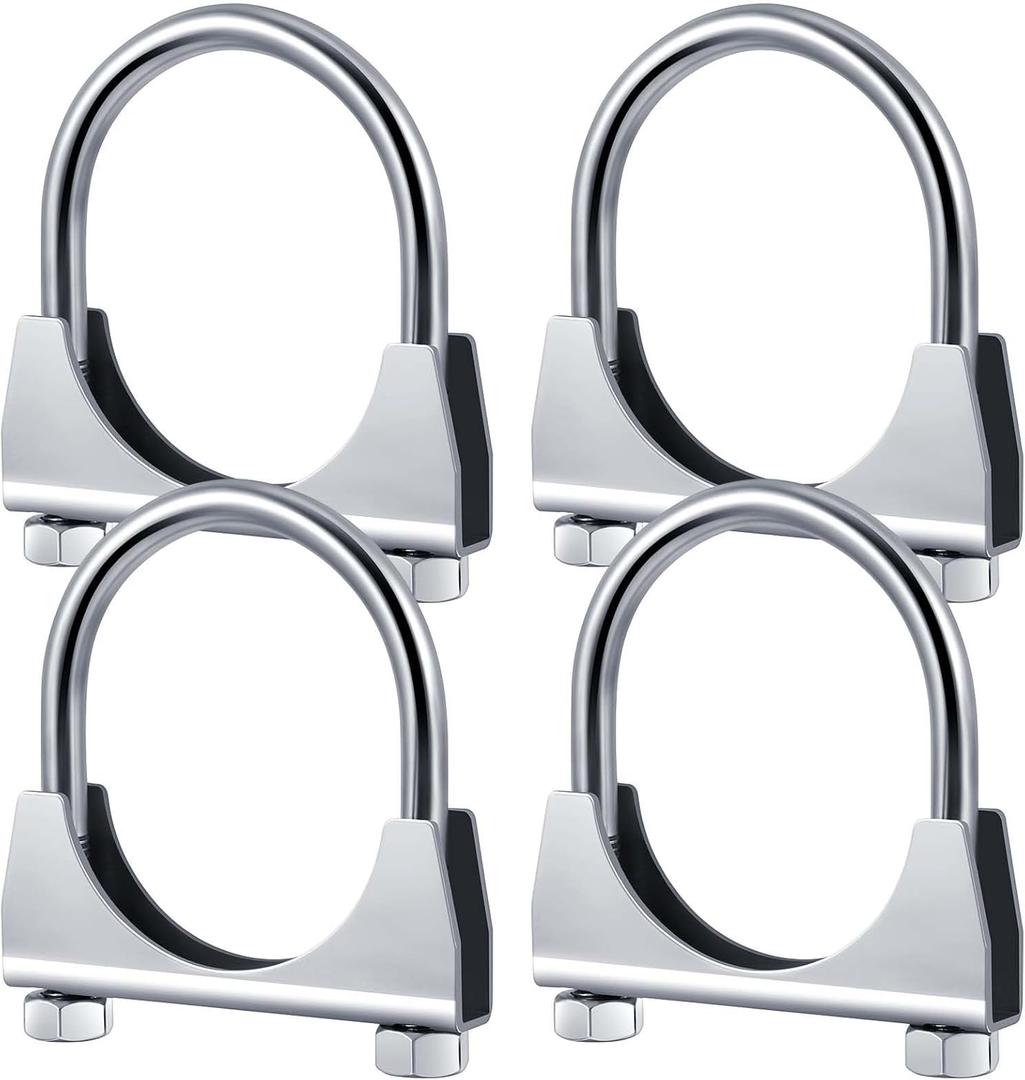 4 Pcs 2-1/2" Exhaust Clamp Heavy Duty U-bolt Exhaust Clamp - Saddle Design Muffler Pipe Connector, Tip Hook Clip, Galvanized Iron, Fits 2.5" Od Pipes