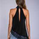 Milumia Women's Halter Neck Sleeveless Top Lace Asymmetrical Hem Summer Going Out Tank Tops Black Medium