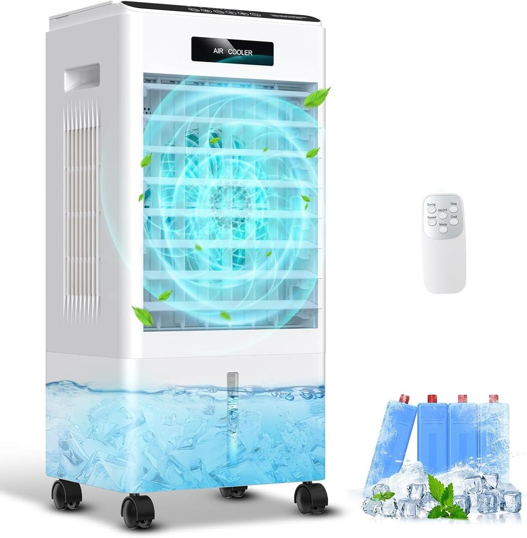 Portable Air Conditioners, Windowless Portable AC with 3 Speeds, 3 Modes, 8L Evaporative Air Cooler w/7H Timer, 90°Oscillation, Remote Control Air Conditioners for Bedroom, Small Room, Home (White)