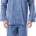 Fruit of the Loom mens Long Sleeve Broadcloth Pajama Set (Large, Medium Blue)