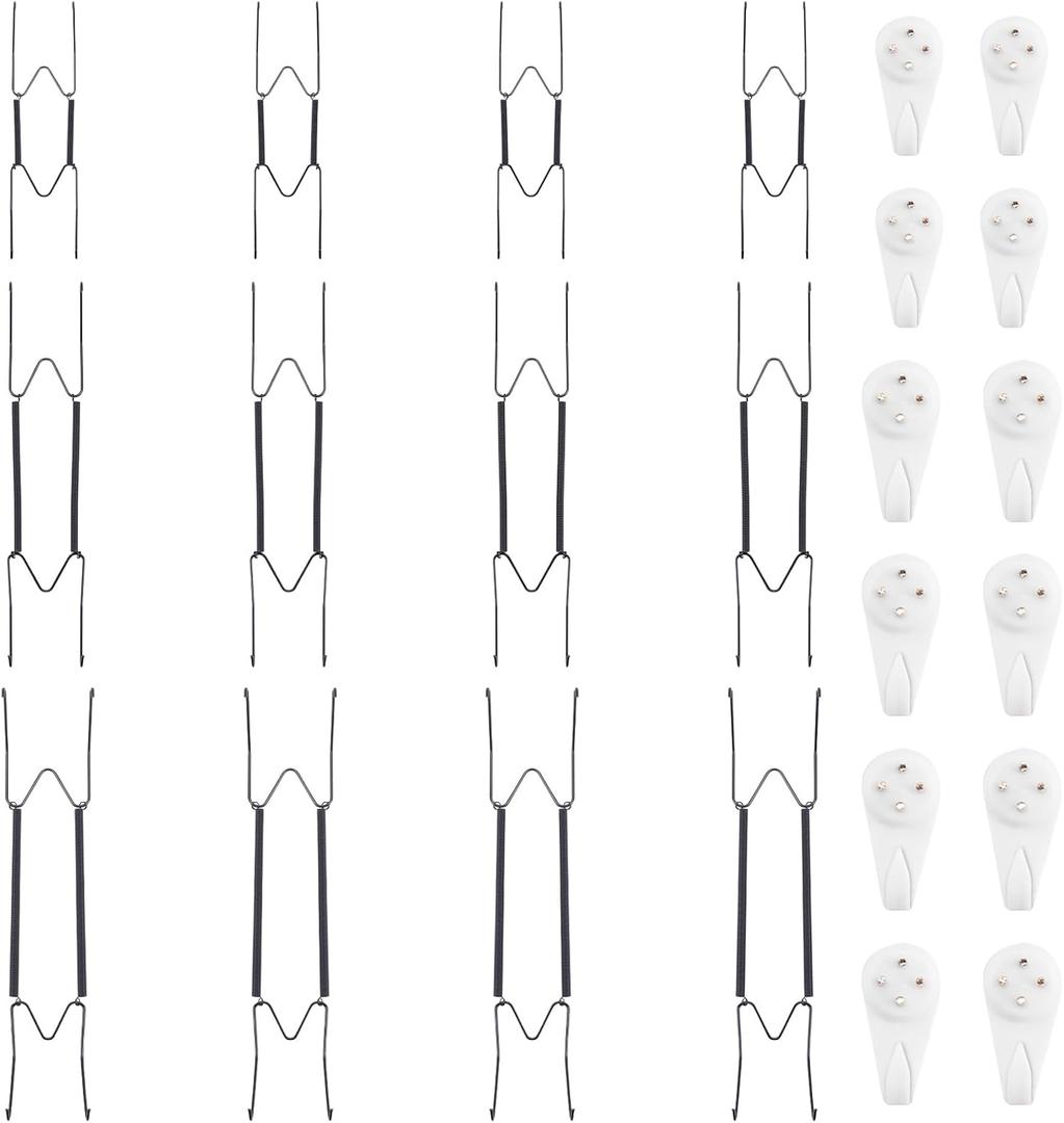 Bilillo 12 Piece Stainless Steel Plate Hangers - 8/12/14 Inch Invisible Heavy Duty Wall Plate Holder with 12 Pieces Wall Hooks for 7.5 to 16 Inch Decorative Plates and Arts (Black)