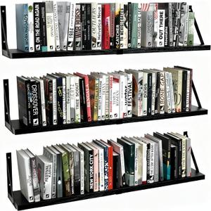 Floating Book Shelves Set of 3, Wall Bookshelf, 33 inch Long Wood Shelf for Wall Storage, Hanging Shelving for Bedroom, Bathroom, Living Room, Kitchen, Office and Plants (Black)
