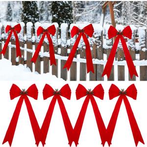 Cinnvoice 4 Pcs Extra Large Red Christmas Bows 30 x 15 Inches PVC Waterproof Giant Christmas Decorative Bows with Pine Cone for Xmas Holiday Wreath Garland Tree Topper Home Decor Outdoor Indoor