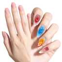 2 x French Tip Almond Press On Nails Long - Handmade 3D Pink Blue Design with Jelly Glue | Reusable Fake Nails for Women Daily (10Pcs M)