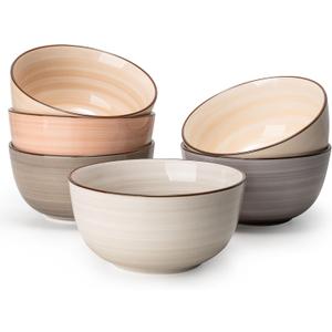 Sweese 20 Oz Porcelain Cereal Bowls - Multicolor Set of 6, Dishwasher Safe, for Soup, Salad, Rice, Kitchen Decor (Neutral)
