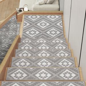 YDKGL 15PC Stair Treads Non-Slip Washable Peel and Stick Stair Treads for Wooden Steps Indoor Reusable Stair Carpet Treads Adhesive Stair-Runner Rugs for Kids and Dogs Elder8"x30"Gray