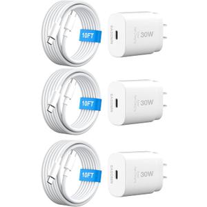 30W USB C i Phone 16 15 Charger Fast Charging, 3PACK Wall Charger for iPhone 16 15 Pro Max Charger Cord 10FT Fast Type C Charger Block for iPhone 16/16 Pro/15 Plus/15 Pro/15 Pro Max, iPad Pro, White (10FT, 3Pack-White)
