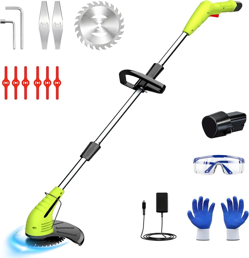 GardenJoy Weed Wacker Battery Operated: 12V Cordless Grass Trimmer with 2.0Ah Battery, Fast Charger and 3 Types Cutting Blade, Portable Electric Lawn Trimmer for Garden Yard Weeding Work