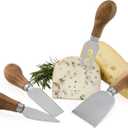 True Gourmet 4-Piece Stainless Steel Cheese Knife Set with Acacia Wood Handles for Charcuterie Board, Includes 3 Knives & 1 Fork, Hosting Essentials