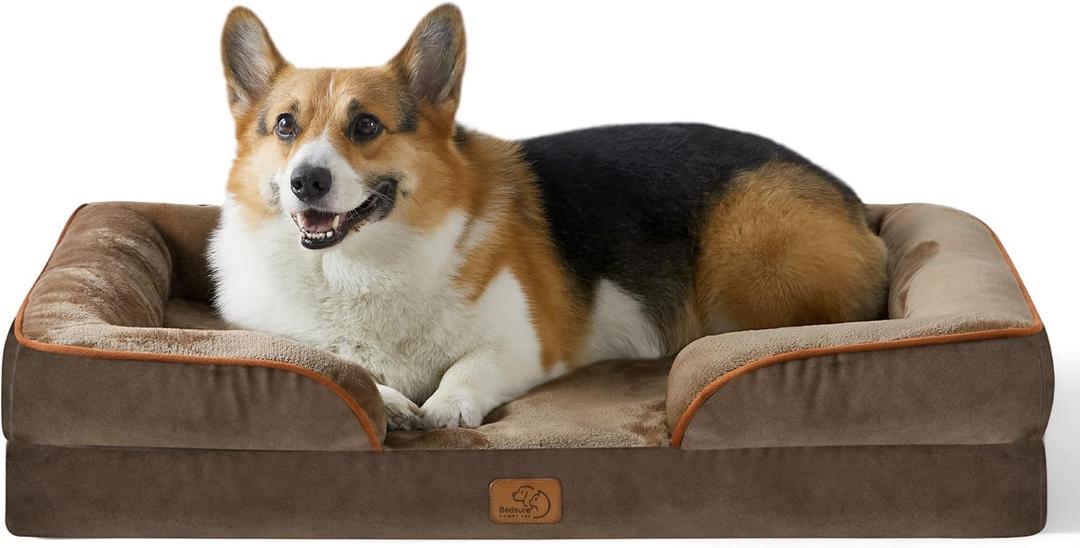 Bedsure Orthopedic Dog Beds Large Sized Dog - Washable Large Dog Cat Bed Waterproof, Comfort Dogs Couch Sofa with Washable Removable Cover, Pet Bed with Nonskid Bottom, Brown, 35"