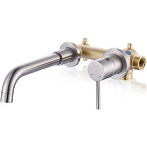 ARCORA Wall Mount Bathroom Faucet, Brushed Nickel Single Handle Vanity Faucet with Swivel Spout and Rough-in Valve
