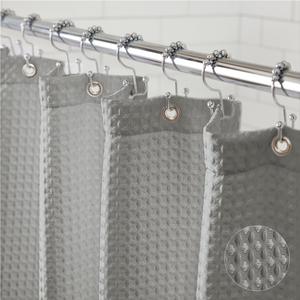 Gorilla Grip Waffle Shower Curtain, Thick Weighted Fabric, Wrinkle and Rust Resistant, Classic Hotel Quality Design, Heavy Duty Long Curtains for Bathroom Showers, Bath Tubs, Machine Wash, 72x72, Gray