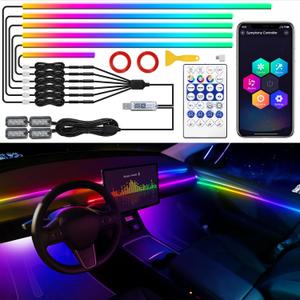 Dreamcolor Acrylic Interior Car LED Strip Light with USB/Type C, 10 in 1 with 175 inches 600 LEDs Ambient Lighting Kits, Sound Active Function Neon Accessories