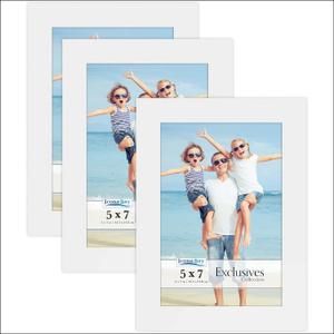Icona Bay 5x7 Picture Frames (White, 3 Pack), Sturdy Wood Composite Photo Frames 5 x 7, Sleek Design, Table Top or Wall Mount, Exclusives Collection