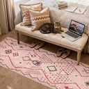 jinchan 2x6 Runner Rug Pink Washable Modern Boho Rug Geometric Hot Nerd Floor Cover Soft Low Pile Non Slip Accent Mat Lightweight Cozy Throw Carpet for Kitchen Bathroom Laundry Room Study Dorm