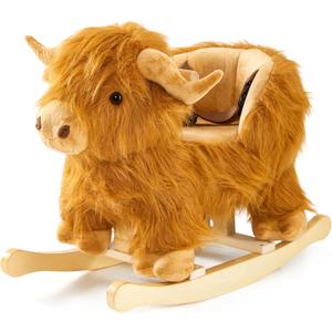 Baby Rocking Horse,Highlander Cattle Wooden Rocking Horse for Toddlers 1 Year Old Cute Cow Stuffed Plush Ride-on Toy Rocking Animal for Baby Boys and Girls Nursery/Child Christmas or Birthday Gift