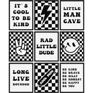 Eersida 9 Pcs Retro Checkered Preppy Lightning Peace Sign Long Live Boyhood Rad Little Dude Poster Prints Boys Poster Gifts for Boy Room Dorm Decor Wall Art Unframed 8 x 10 Inch(Black)Â Â Eersida 9 Pcs Retro Checkered Preppy Lightning Peace Sign Long Live Boyhood Rad Little Dude Poster Prints Boys Poster Gifts for Boy Room Dorm Decor Wall Art Unframed 8 x 10 Inch(Black)Â Â