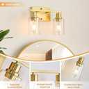 EMONG Gold Bathroom Light Fixtures, 2-Lights Brushed Brass Vanity Light with Clear Glass Shade, Modern Wall Sconces for Hallway, Farmhouse, Living Room