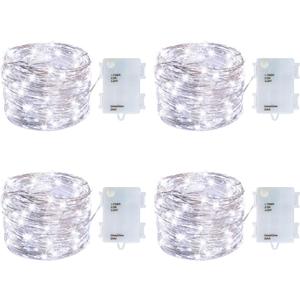 4 Pack Battery Operated Dewdrop Led Lights,Indoor Mini Fairy Lights with Timer Function,for Christmas and Halloween Lighting Decoration,6 Hours on/18 Hours Off,30 Count LEDs,10 Feet (White)